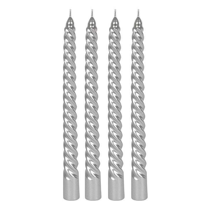 Pack of 4 Silver Twist Taper Candles