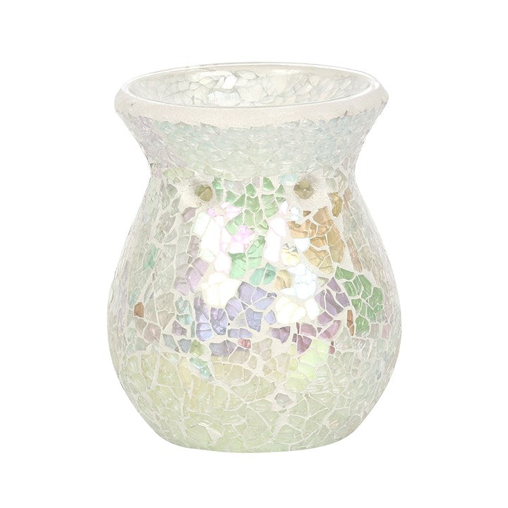 Small White Iridescent Crackle Oil Burner