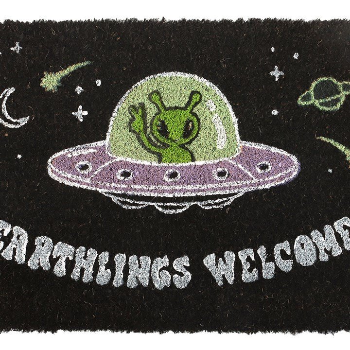 Black Earthlings Welcome Alien UFO Doormat - Scents & Gifts UK