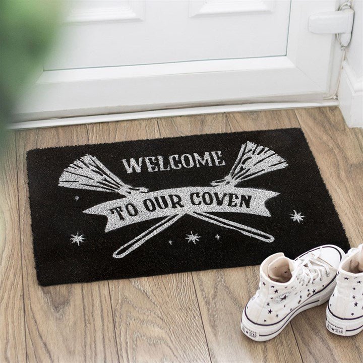 Black Welcome to Our Coven Doormat - Scents & Gifts UK