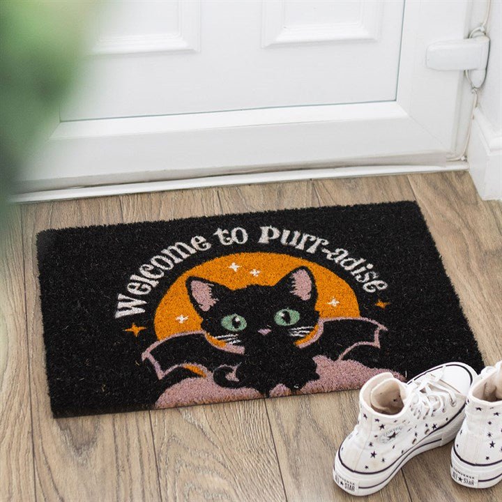 Black Welcome to Purr - adise Cat Doormat - Scents & Gifts UK