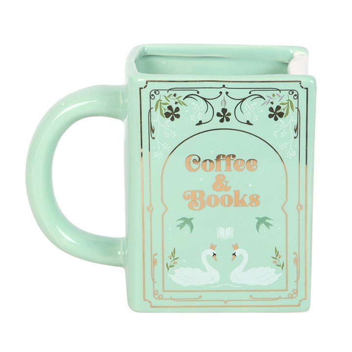 Coffee and Books Green Book Shaped Mug - Scents & Gifts UK