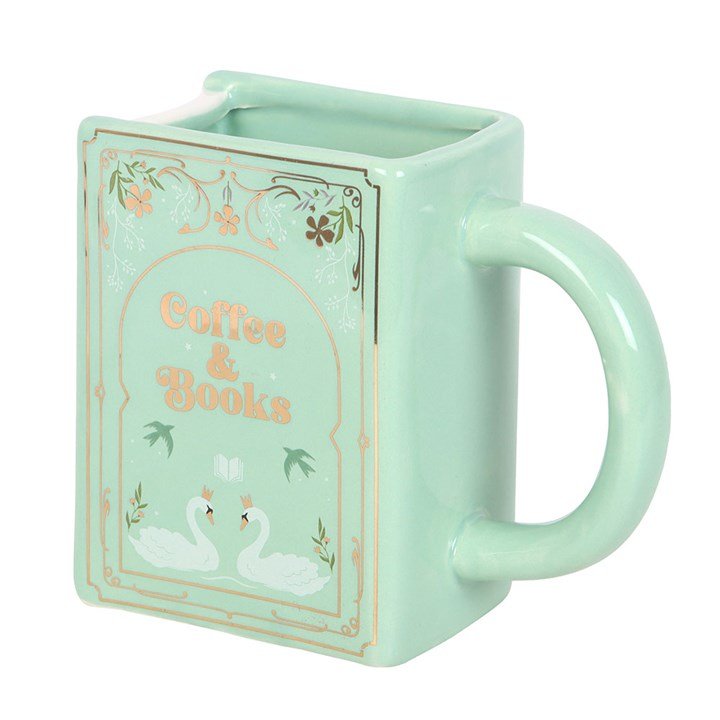 Coffee and Books Green Book Shaped Mug - Scents & Gifts UK