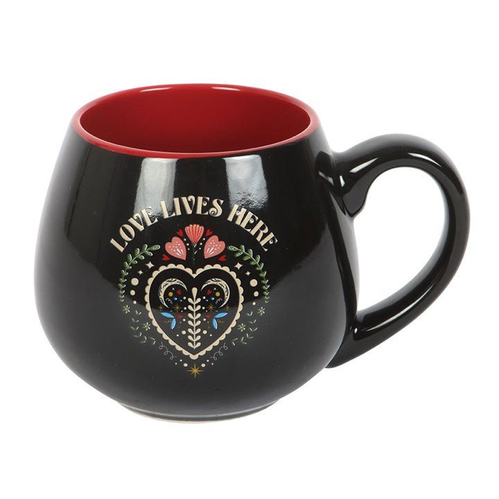 Love Lives Here Folk Heart Rounded Mug - Scents & Gifts UK