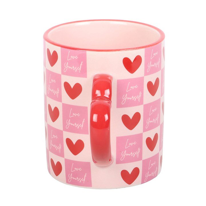 Love Yourself Checkered Mug with Heart Handle - Scents & Gifts UK