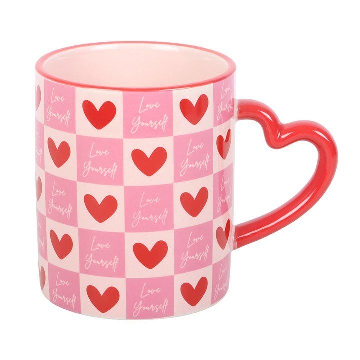 Love Yourself Checkered Mug with Heart Handle - Scents & Gifts UK
