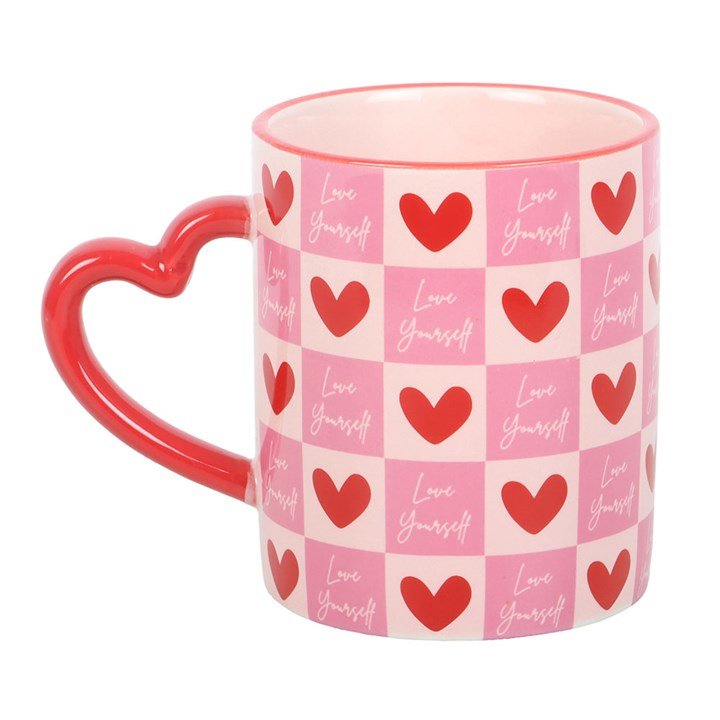 Love Yourself Checkered Mug with Heart Handle - Scents & Gifts UK