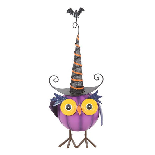 Purple Metal Owl Ornament with Witch Hat - Scents & Gifts UK