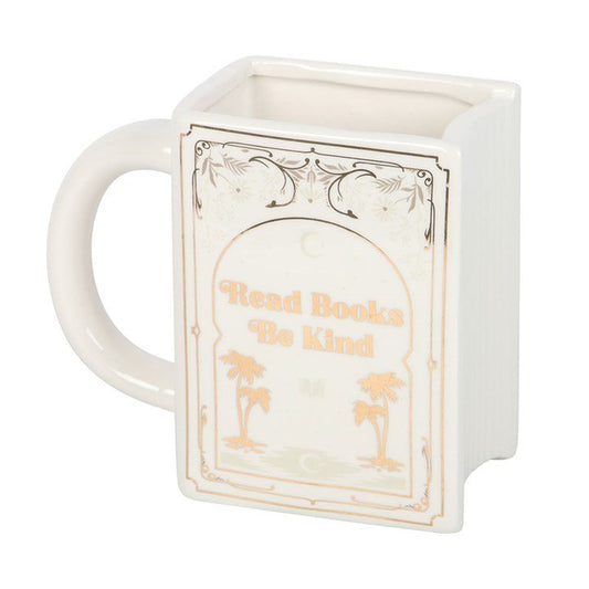 Read Books Be Kind White Book Shaped Mug - Scents & Gifts UK