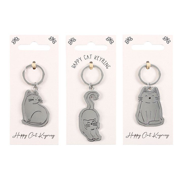 Set of 24 Happy Cat Keyrings on Display - Scents & Gifts UK