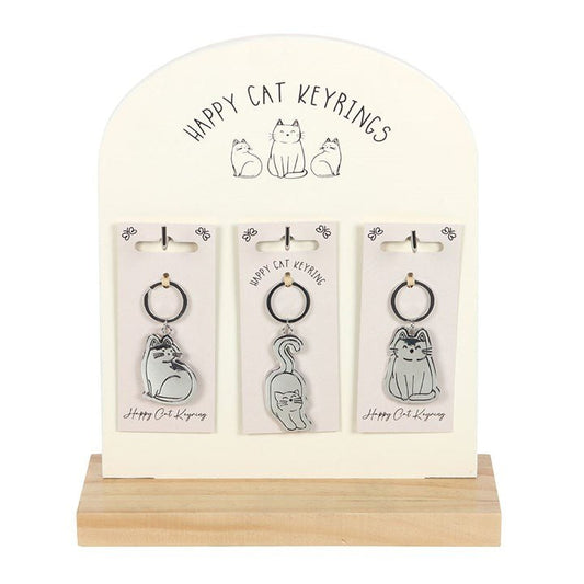 Set of 24 Happy Cat Keyrings on Display - Scents & Gifts UK