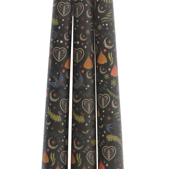 Set of 3 Black Midnight Print Taper Candles - Scents & Gifts UK