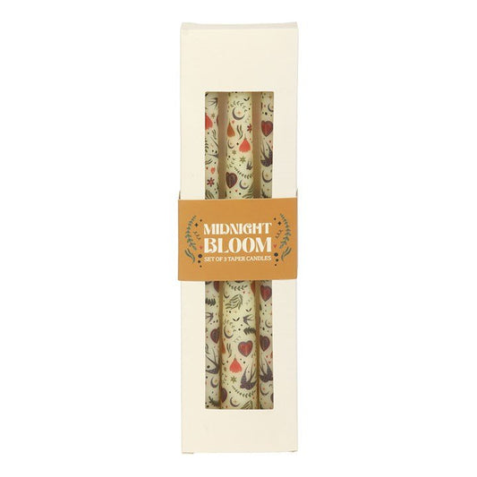 Set of 3 Cream Midnight Bloom Print Taper Candles - Scents & Gifts UK