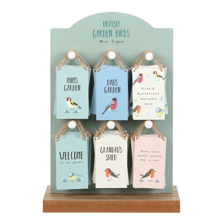 Set of 36 Garden Bird Mini Signs on Display - Scents & Gifts UK