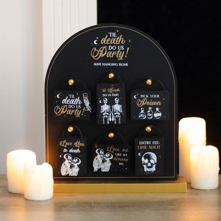 Set of 36 Til Death Do Us Party Mini Signs on Display - Scents & Gifts UK