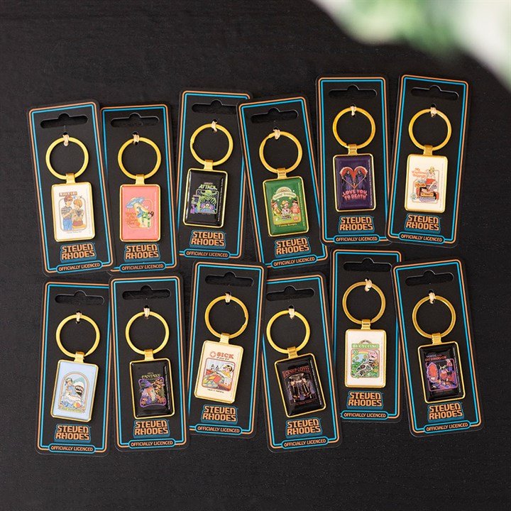 Set of 48 Enamel Keyrings by Steven Rhodes on Display - Scents & Gifts UK