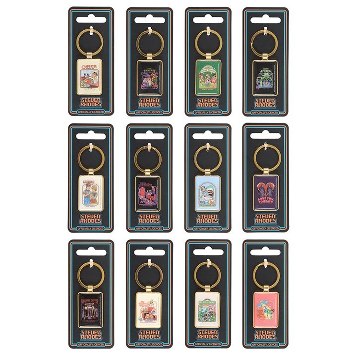 Set of 48 Enamel Keyrings by Steven Rhodes on Display - Scents & Gifts UK