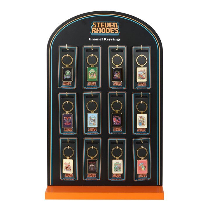 Set of 48 Enamel Keyrings by Steven Rhodes on Display - Scents & Gifts UK