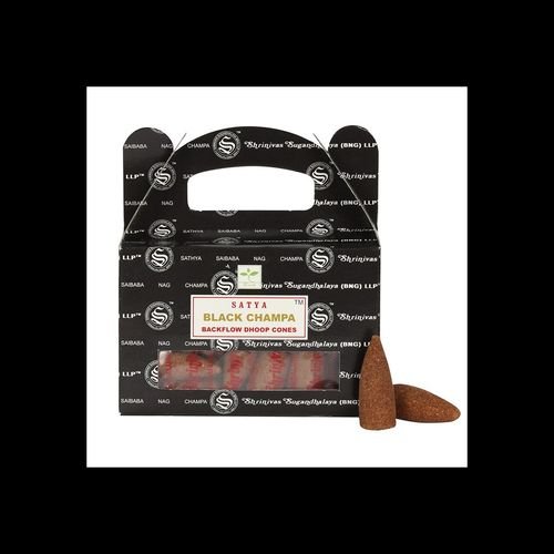 Set of 6 Packets of Black Champa Backflow Dhoop Cones by Satya - Scents & Gifts UK