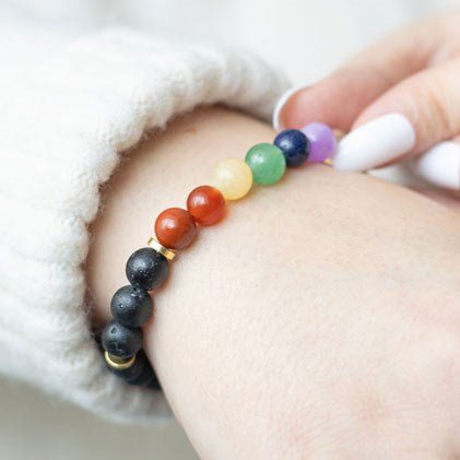 Seven Chakra Mixed Gemstone Essential Oil Bracelet - Scents & Gifts UK