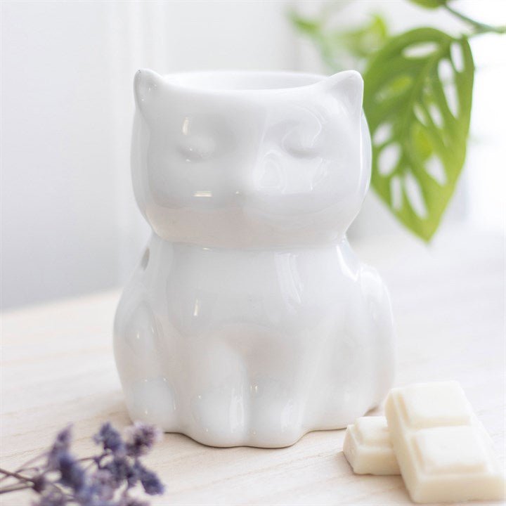 Shiny White Cat Oil Burner - Scents & Gifts UK