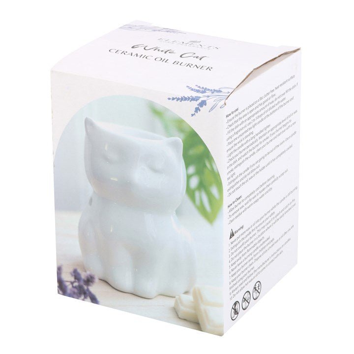 Shiny White Cat Oil Burner - Scents & Gifts UK