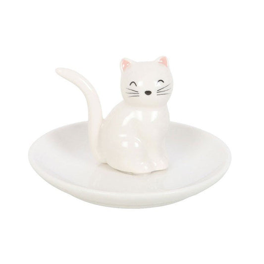 Sitting White Cat Face Trinket Dish - Scents & Gifts UK