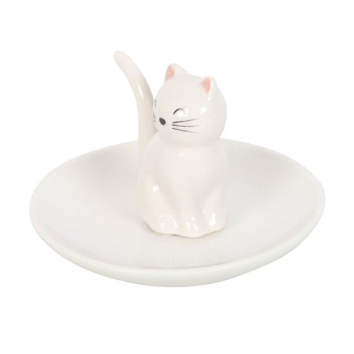 Sitting White Cat Face Trinket Dish - Scents & Gifts UK