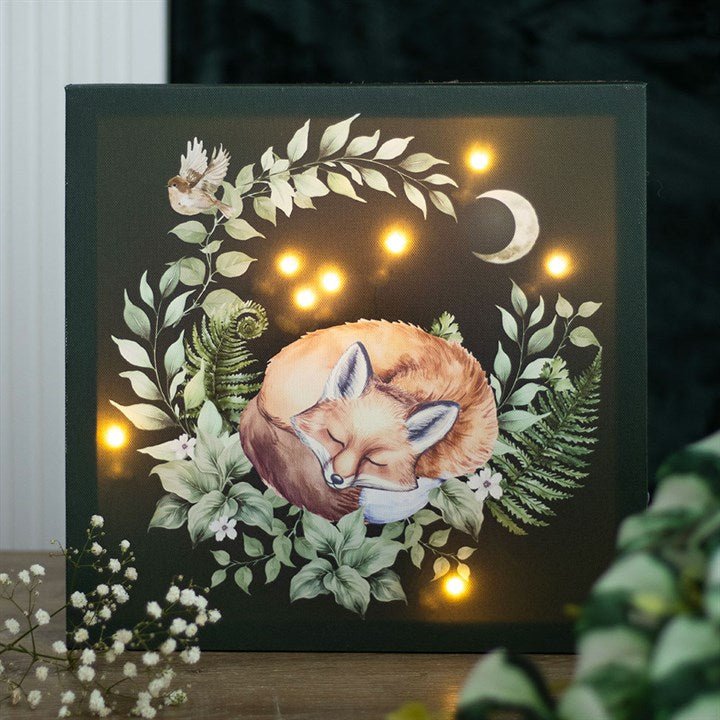 Sleeping Fox Light Up Canvas Plaque - Scents & Gifts UK