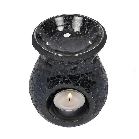 Small Black Crackle Glass Oil Burner and Wax Warmer - Scents & Gifts UK