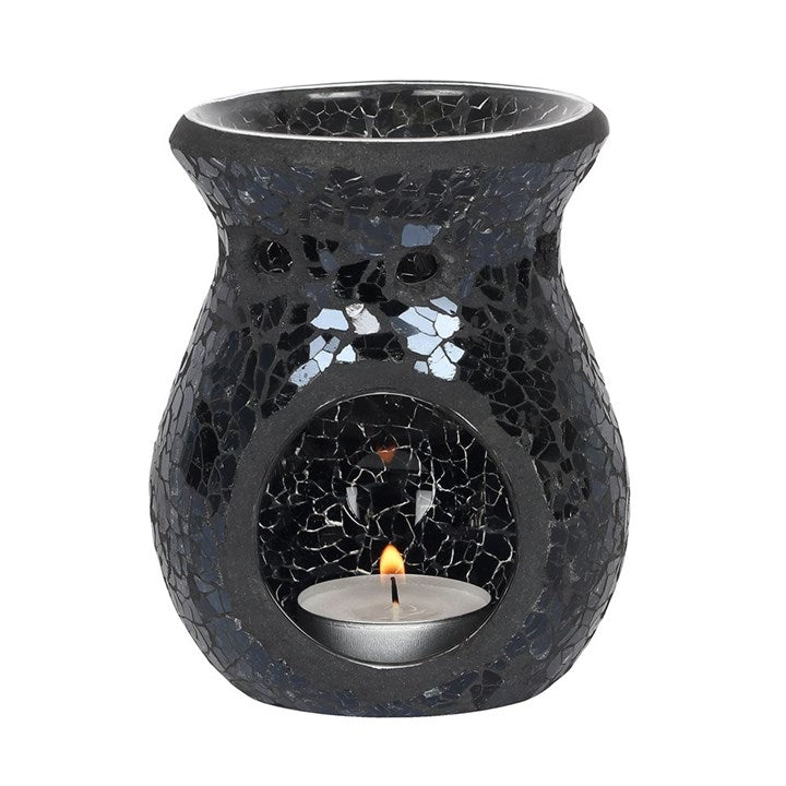 Small Black Crackle Glass Oil Burner and Wax Warmer - Scents & Gifts UK