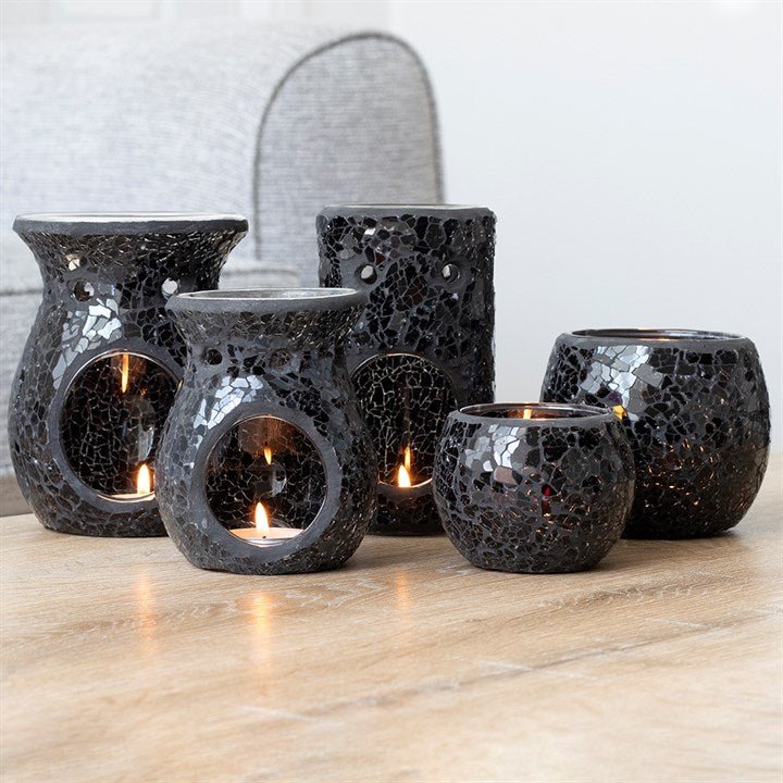 Small Black Crackle Glass Oil Burner and Wax Warmer - Scents & Gifts UK
