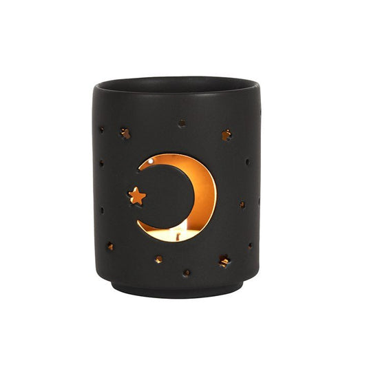 Small Black Mystical Moon Cut Out Tealight Holder - Scents & Gifts UK