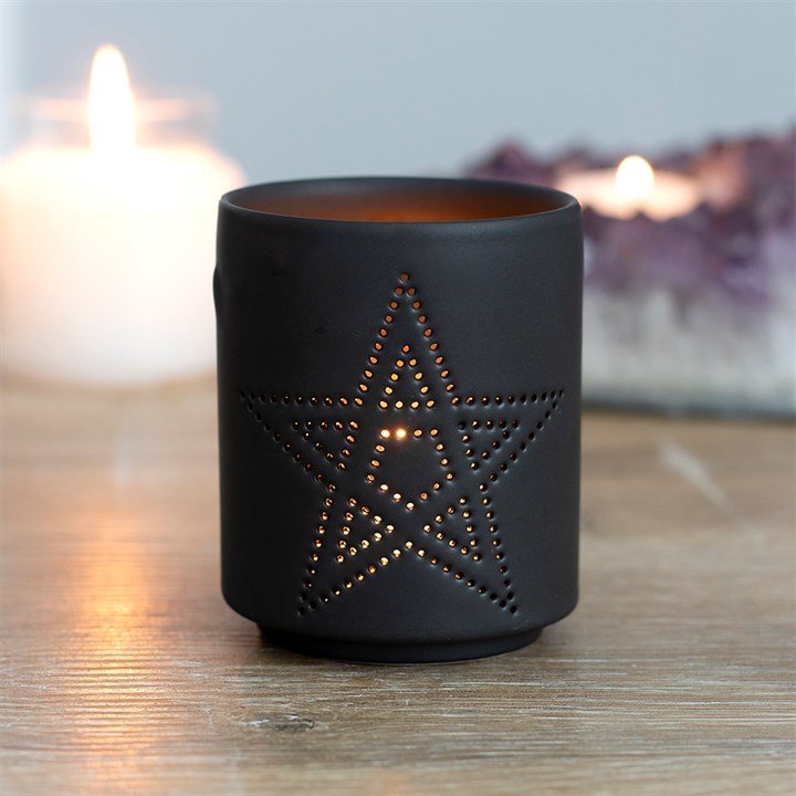 Small Black Pentagram Cut Out Tealight Holder - Scents & Gifts UK
