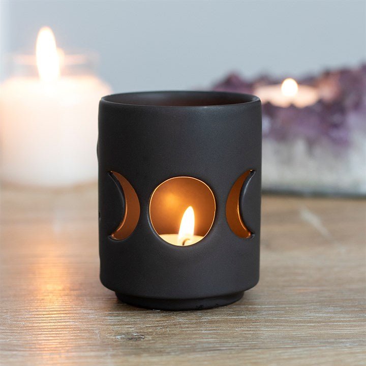 Small Black Triple Moon Cut Out Tealight Holder - Scents & Gifts UK