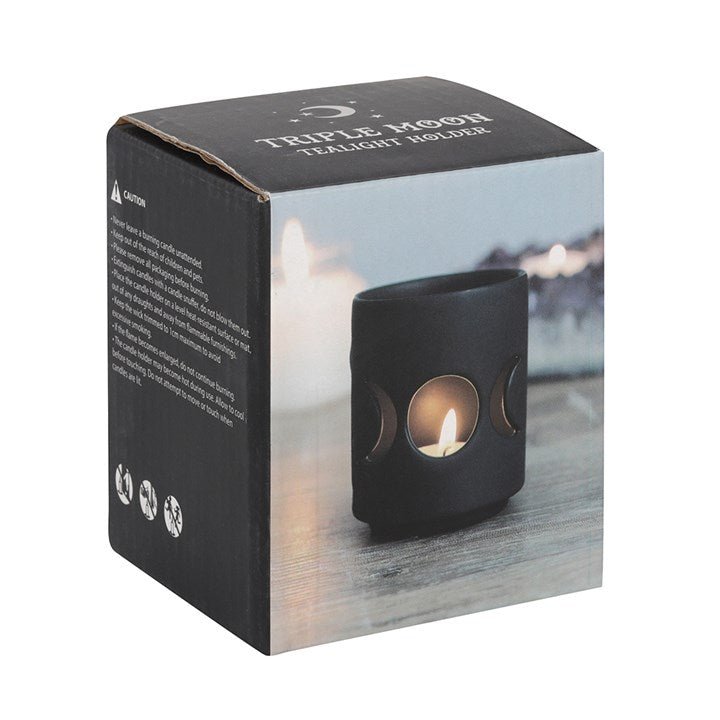 Small Black Triple Moon Cut Out Tealight Holder - Scents & Gifts UK