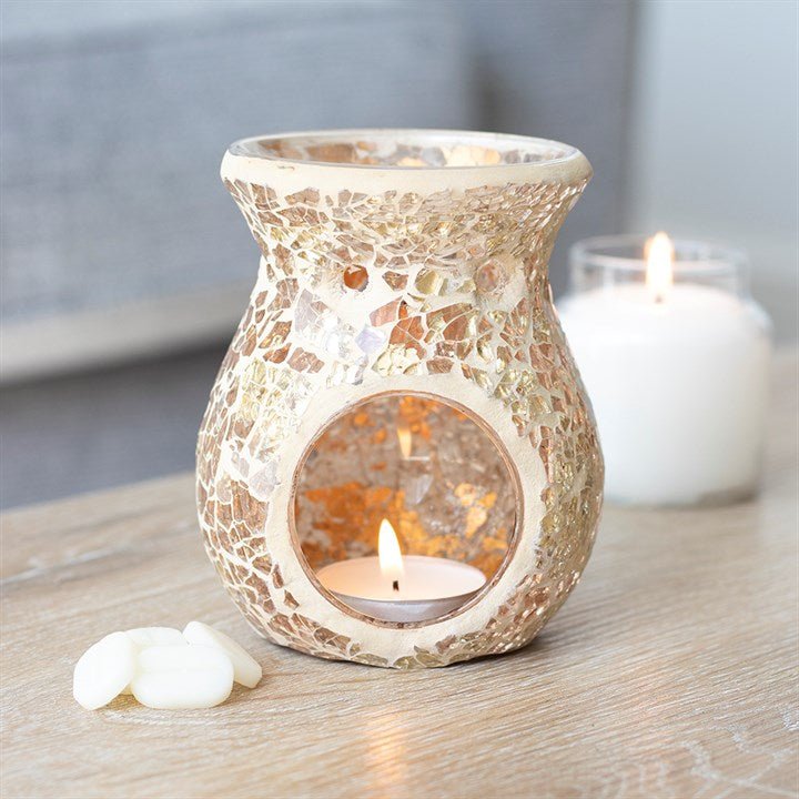 Small Gold Crackle Glass Oil Burner - Scents & Gifts UK