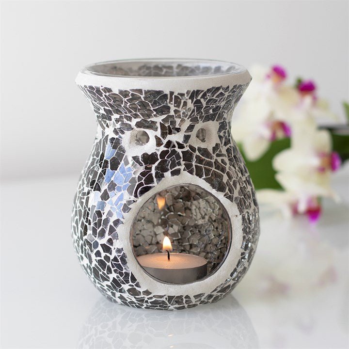 Small Gunmetal Grey Crackle Oil Burner and Wax Warmer - Scents & Gifts UK
