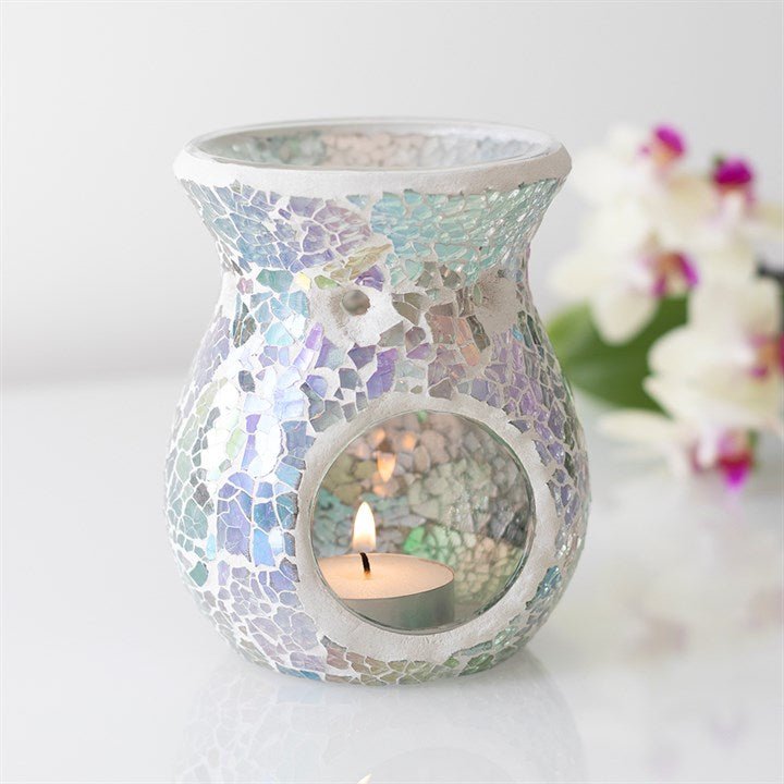 Small Light Blue Iridescent Crackle Oil Burner and Wax Warmer - Scents & Gifts UK