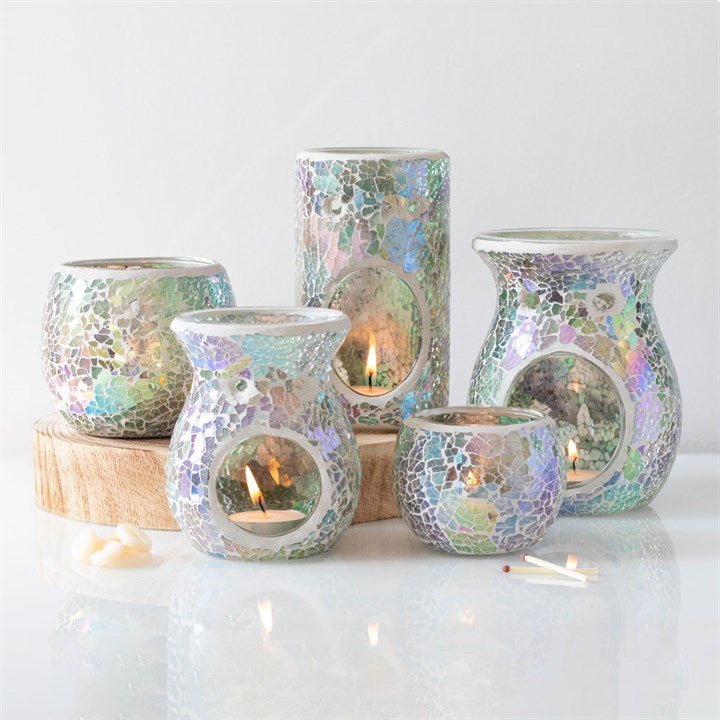Small Light Blue Iridescent Crackle Oil Burner and Wax Warmer - Scents & Gifts UK