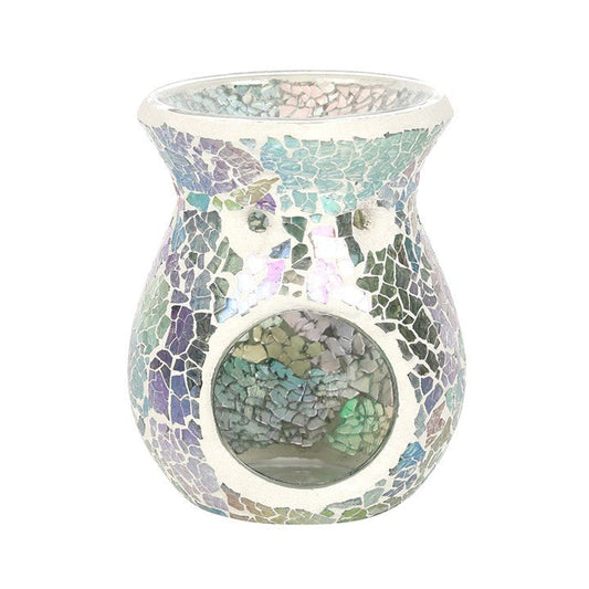 Small Light Blue Iridescent Crackle Oil Burner and Wax Warmer - Scents & Gifts UK