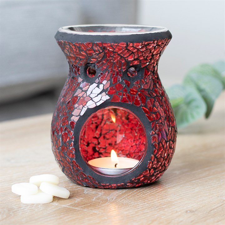 Small Red Crackle Glass Oil Burner and Wax Warmer - Scents & Gifts UK