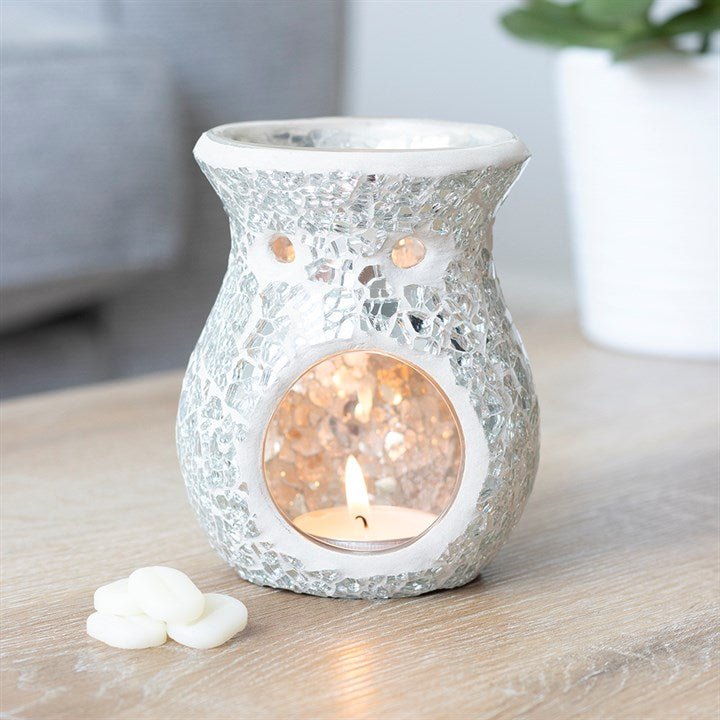 Small Silver Crackle Glass Oil Burner - Scents & Gifts UK