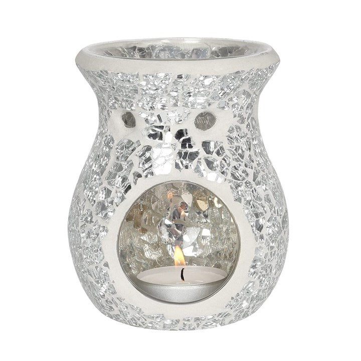 Small Silver Crackle Glass Oil Burner - Scents & Gifts UK