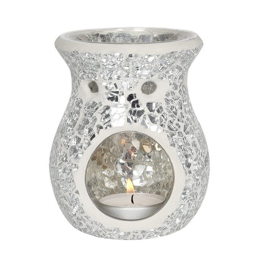 Small Silver Crackle Glass Oil Burner - Scents & Gifts UK