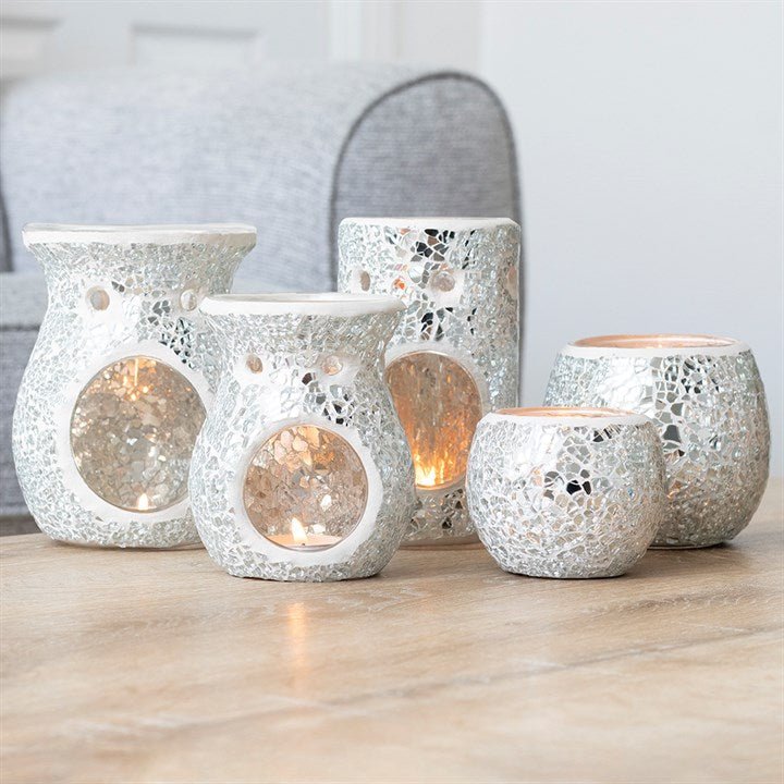 Small Silver Crackle Glass Oil Burner - Scents & Gifts UK
