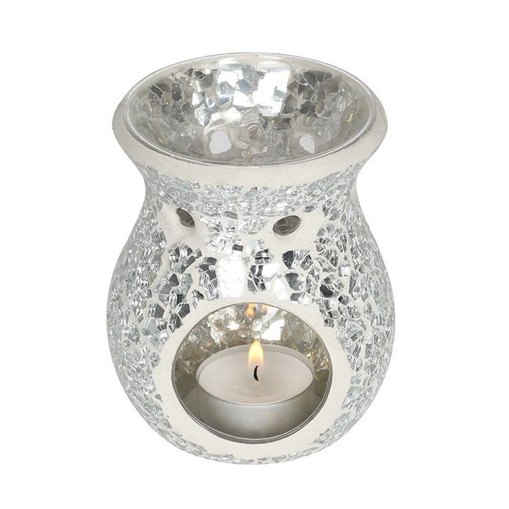 Small Silver Crackle Glass Oil Burner - Scents & Gifts UK