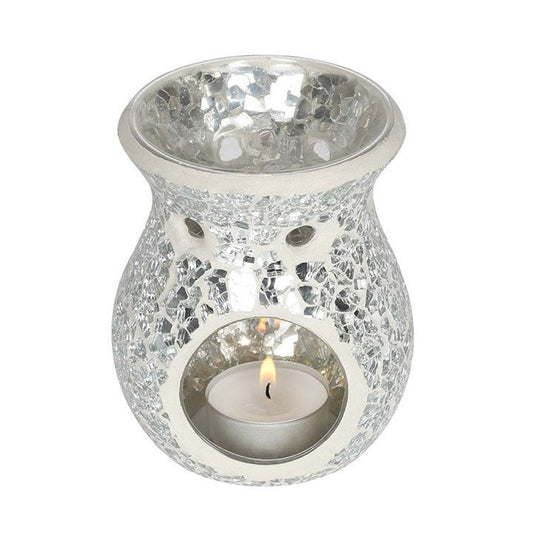 Small Silver Crackle Glass Oil Burner - Scents & Gifts UK