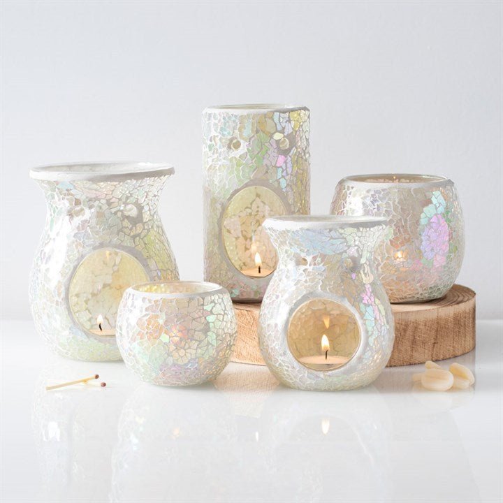 Small White Iridescent Crackle Oil Burner - Scents & Gifts UK
