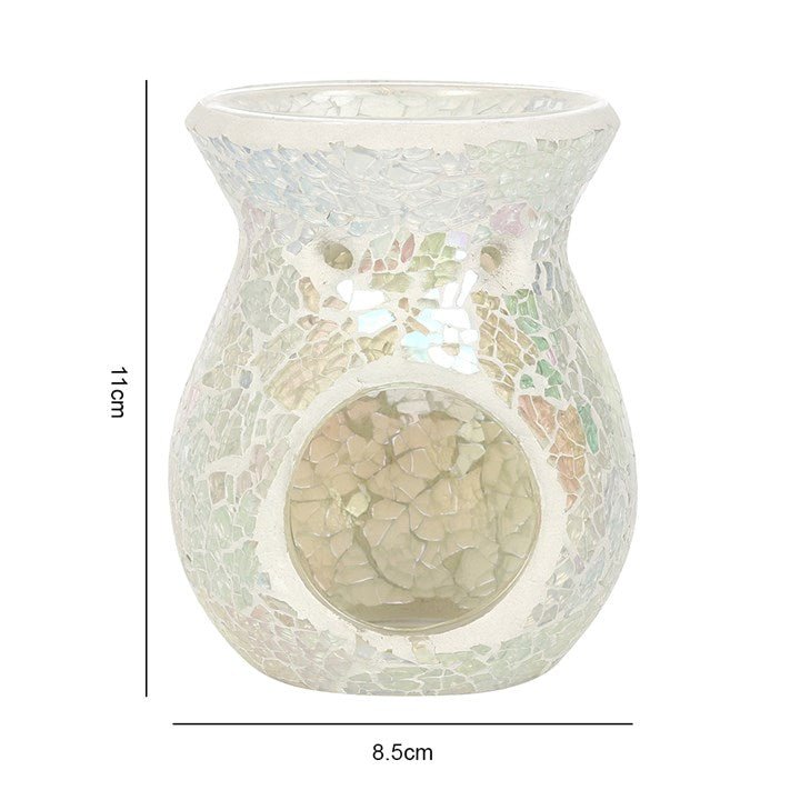 Small White Iridescent Crackle Oil Burner - Scents & Gifts UK